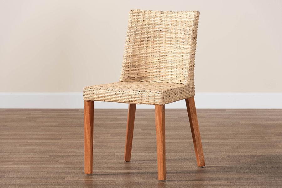 bali & pari Rowen Bohemian Light Honey Kubu Rattan and Mahogany Wood Dining Chair FredCo