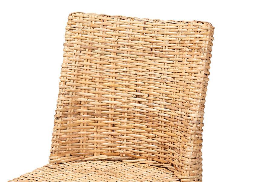 bali & pari Rowen Bohemian Light Honey Kubu Rattan and Mahogany Wood Dining Chair FredCo