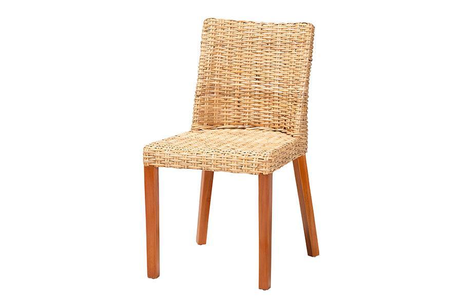 bali & pari Rowen Bohemian Light Honey Kubu Rattan and Mahogany Wood Dining Chair FredCo