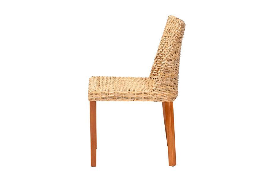 bali & pari Rowen Bohemian Light Honey Kubu Rattan and Mahogany Wood Dining Chair FredCo