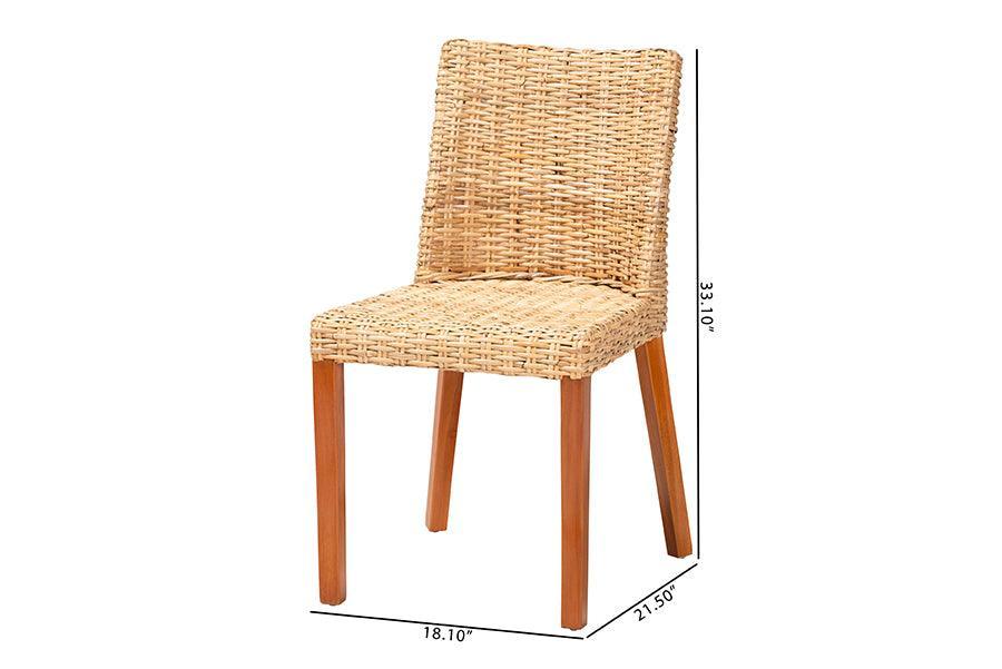 bali & pari Rowen Bohemian Light Honey Kubu Rattan and Mahogany Wood Dining Chair FredCo