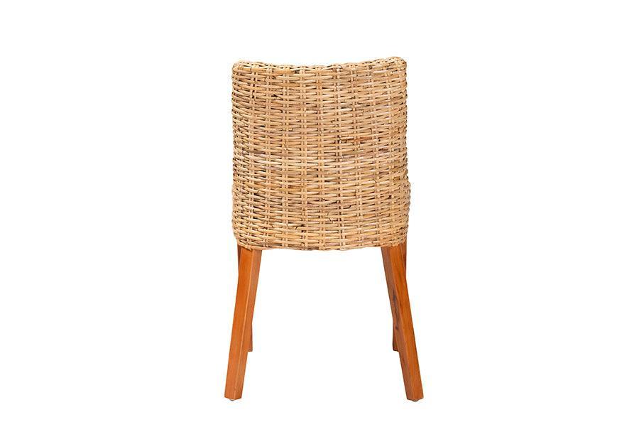 bali & pari Rowen Bohemian Light Honey Kubu Rattan and Mahogany Wood Dining Chair FredCo