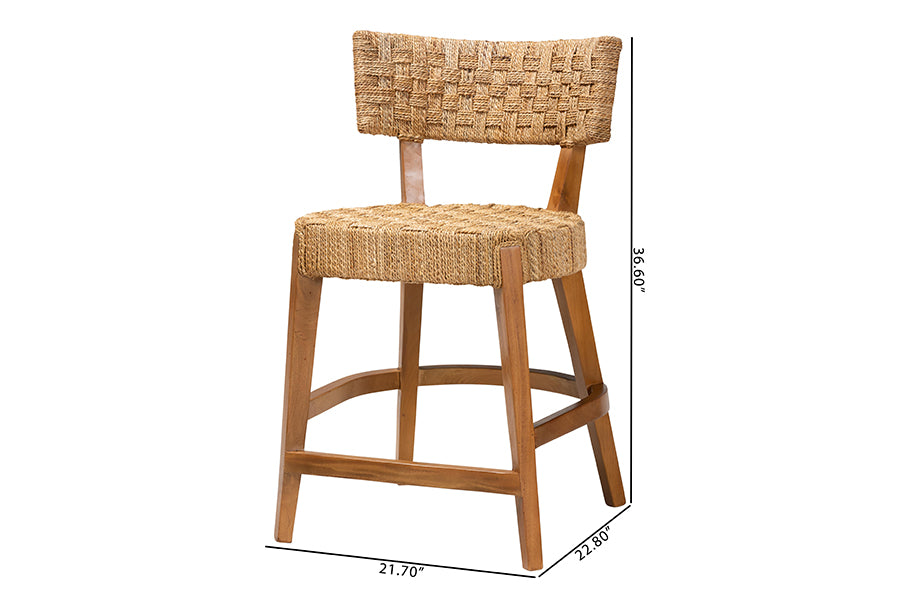 bali & pari Sabit Bohemian Seagrass and Mahogany Wood Counter Stool FredCo