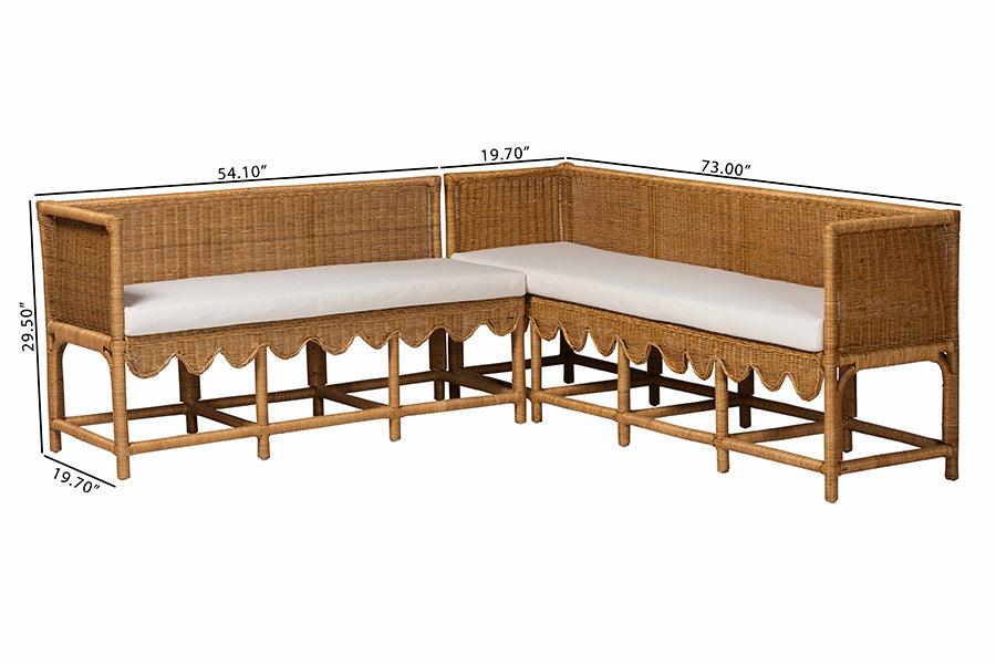bali & pari Seranay Bohemian Scallop Light Honey Rattan 2-Piece Dining Nook Set FredCo