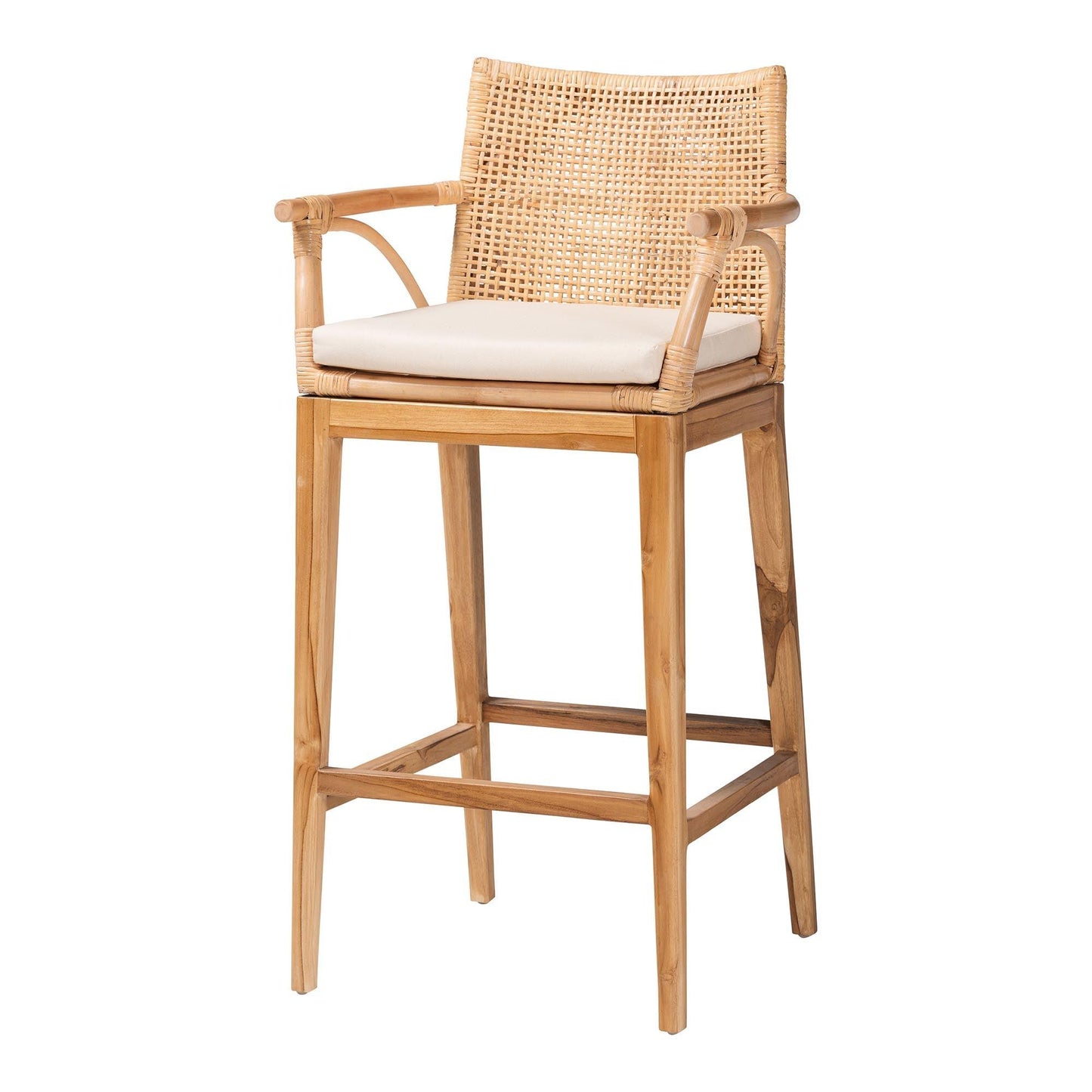 bali & pari Storsel Bohemian Natural Rattan and Teak Wood Bar Stool FredCo