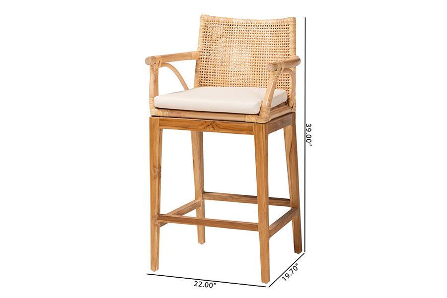 bali & pari Storsel Bohemian Natural Rattan and Teak Wood Counter Stool FredCo