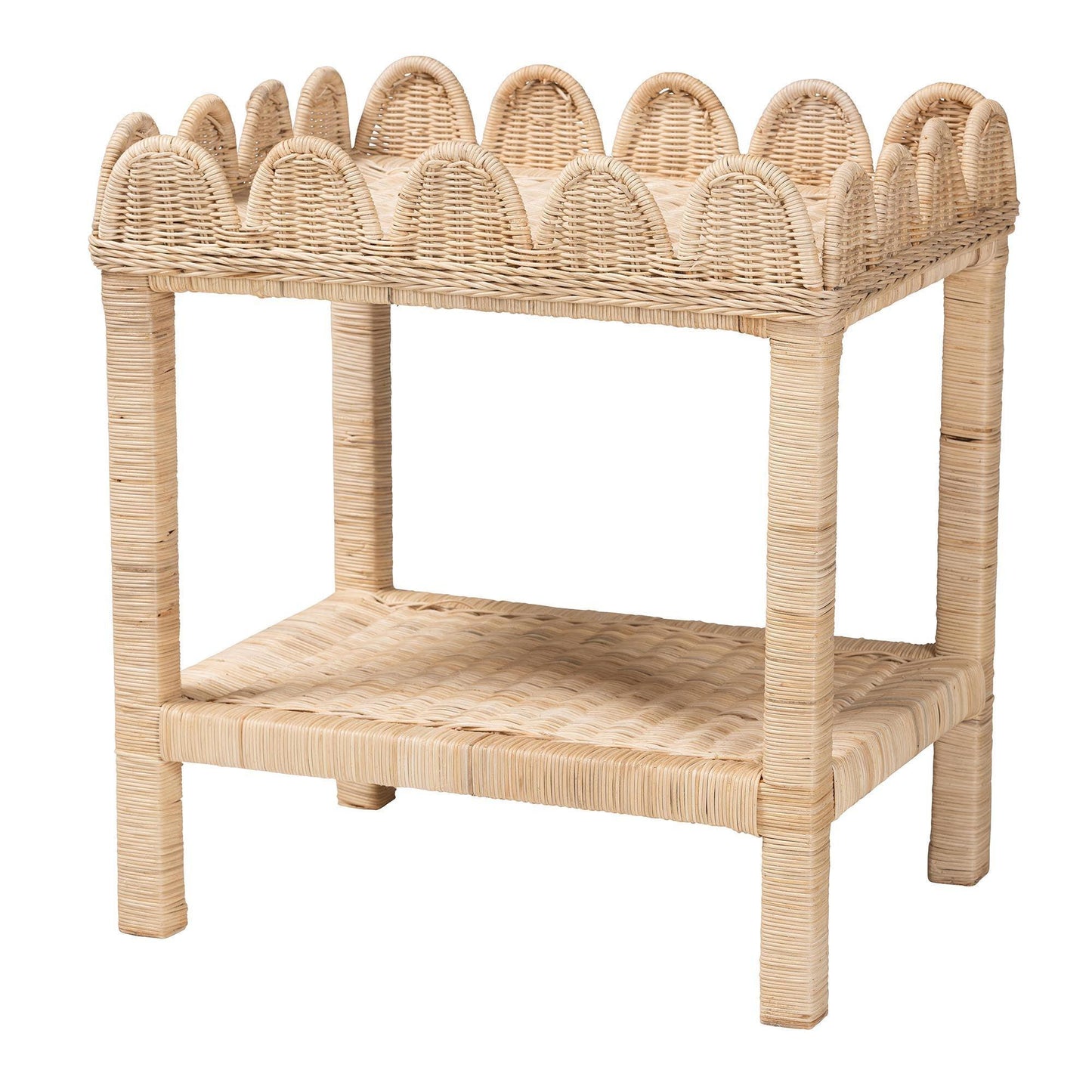 bali & pari Sumana Bohemian Scallop Natural Rattan and Mahogany Side Table FredCo