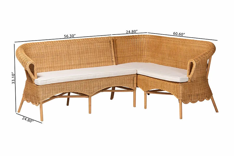 bali & pari Tamara Bohemian Light Honey Rattan 2-Piece Dining Nook Bench Set FredCo