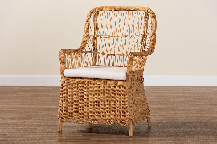 bali & pari Teresa Bohemian Light Honey Scalloped Rattan Arm Chair FredCo