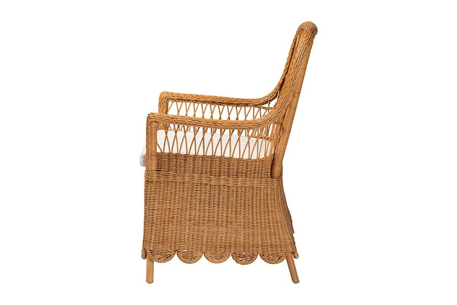 bali & pari Teresa Bohemian Light Honey Scalloped Rattan Arm Chair FredCo