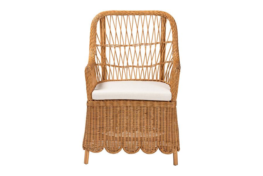 bali & pari Teresa Bohemian Light Honey Scalloped Rattan Arm Chair FredCo
