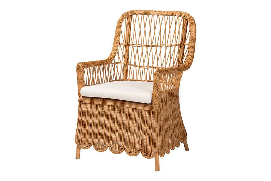 bali & pari Teresa Bohemian Light Honey Scalloped Rattan Arm Chair FredCo