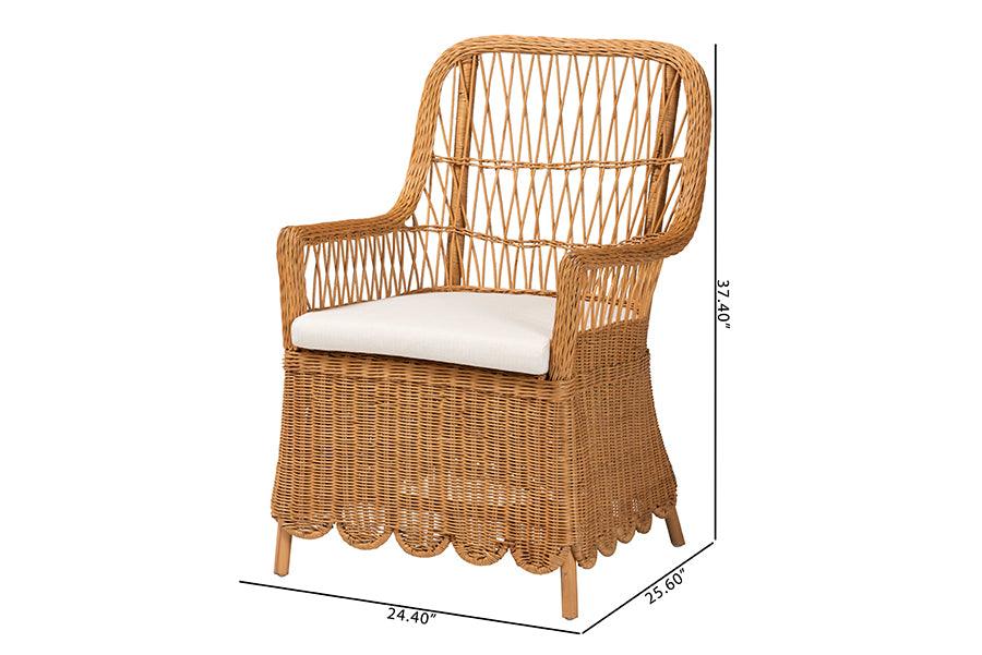 bali & pari Teresa Bohemian Light Honey Scalloped Rattan Arm Chair FredCo