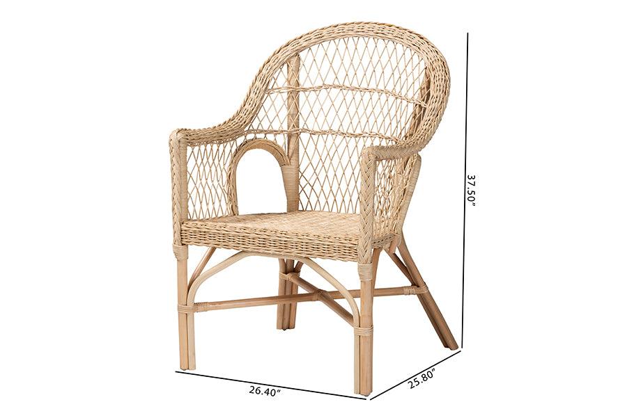 bali & pari Zaira Modern Bohemian Natural Rattan Arm Chair FredCo