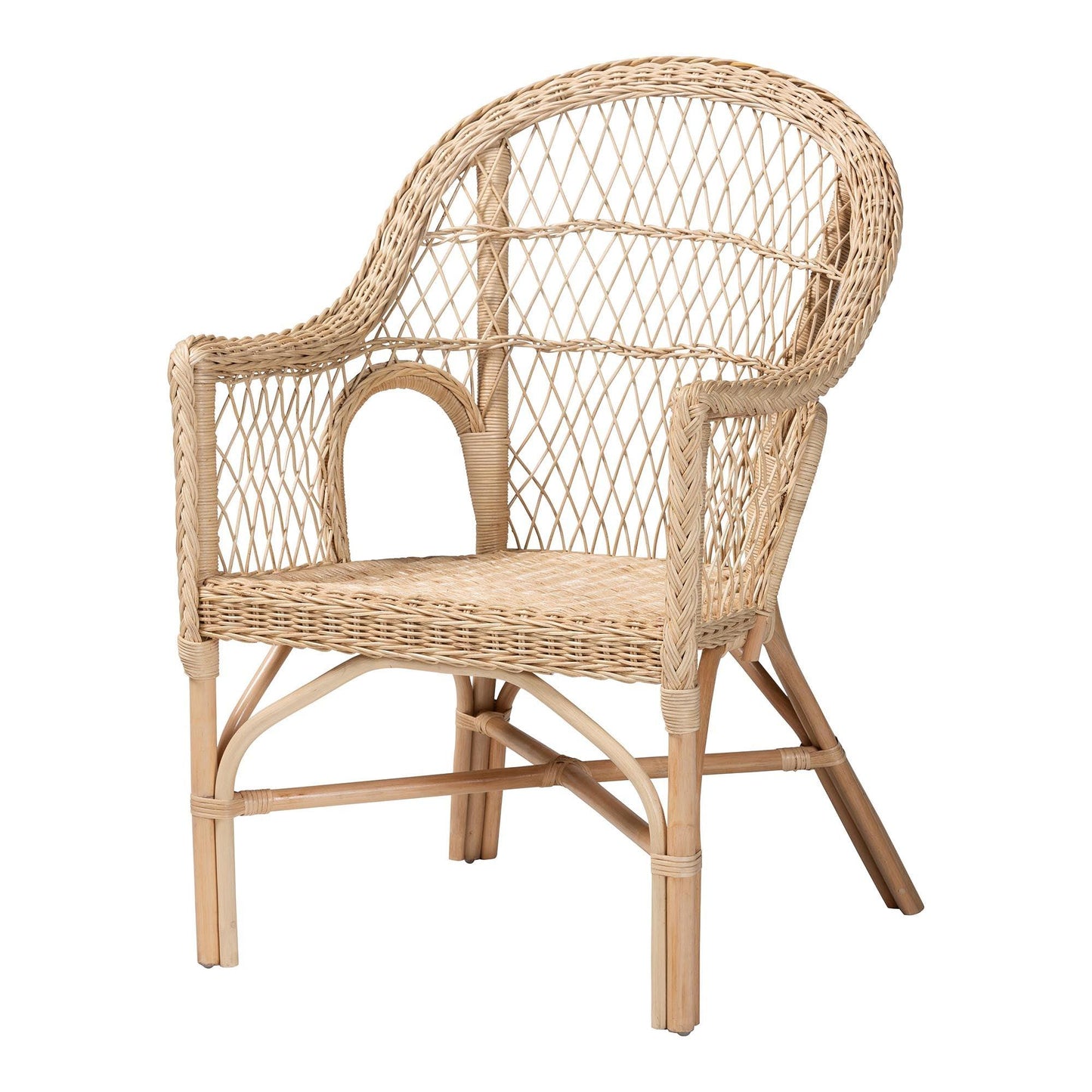bali & pari Zaira Modern Bohemian Natural Rattan Arm Chair FredCo