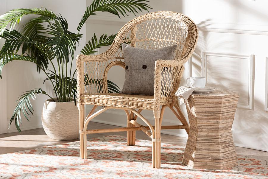 bali & pari Zaira Modern Bohemian Natural Rattan Arm Chair FredCo
