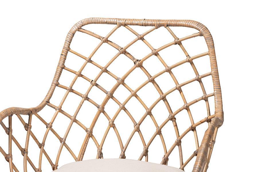 Ballerina Modern Bohemian Greywashed Rattan and Natural Brown Finished Wood 2-Piece Dining Chair Set FredCo