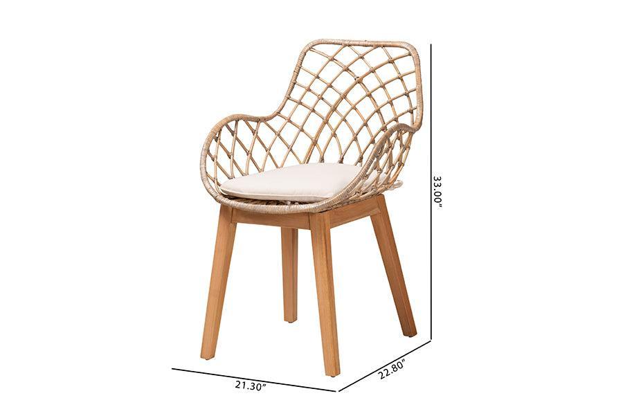 Ballerina Modern Bohemian Greywashed Rattan and Natural Brown Finished Wood 2-Piece Dining Chair Set FredCo