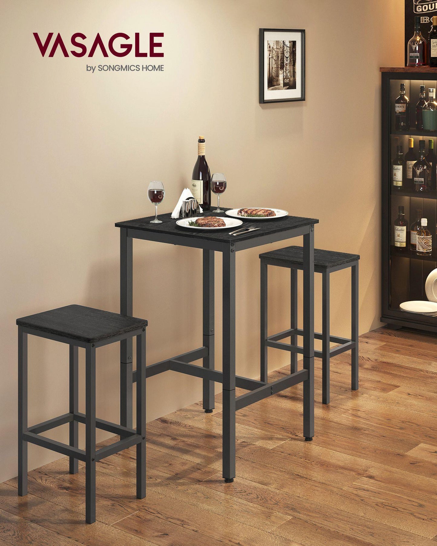 Bar Table with Metal Frame Ebony Black and Black FredCo