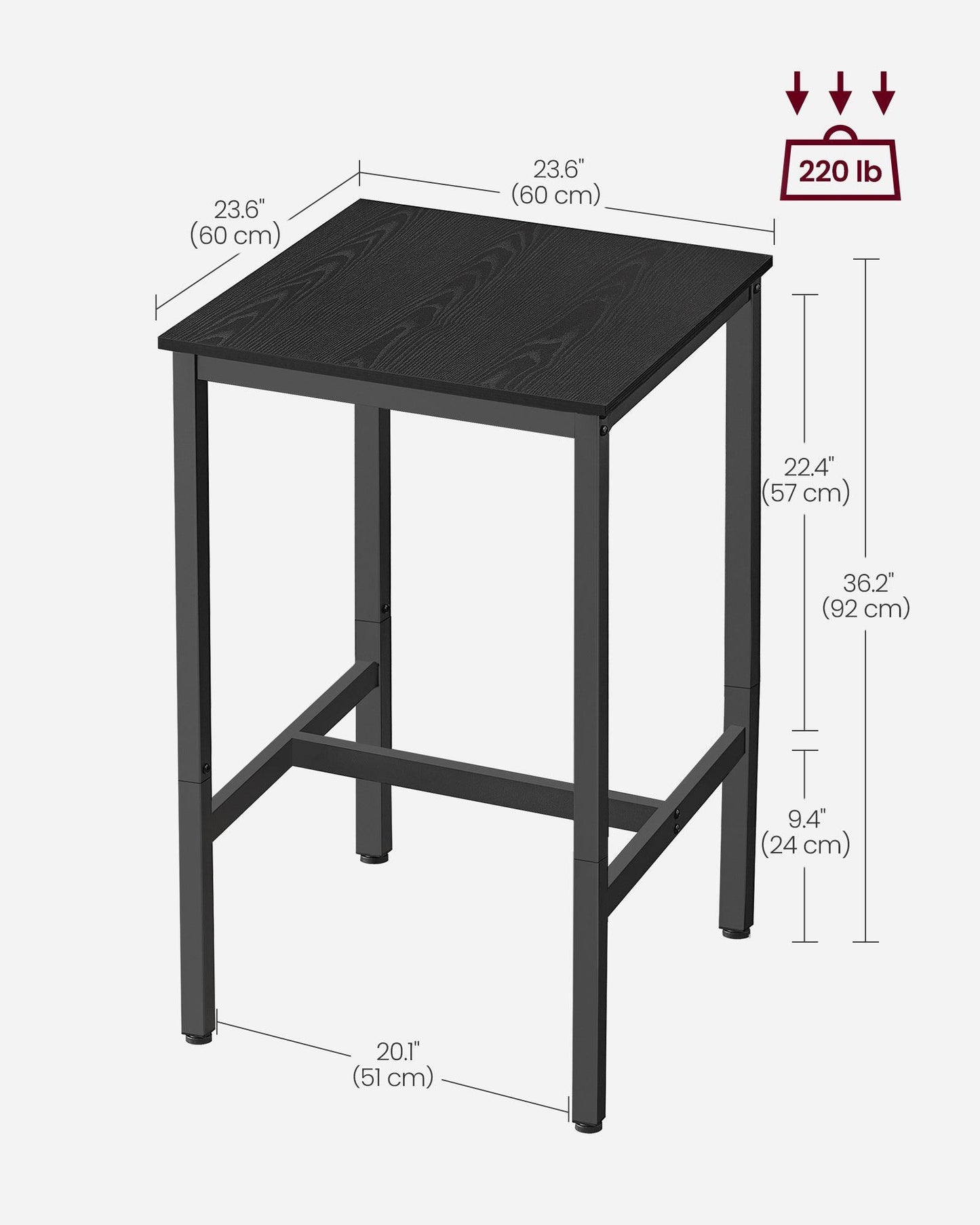 Bar Table with Metal Frame Ebony Black and Black FredCo