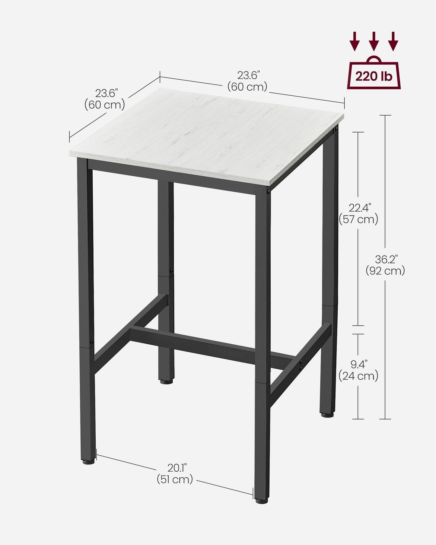 Bar Table with Metal Frame Vintage White and Black FredCo