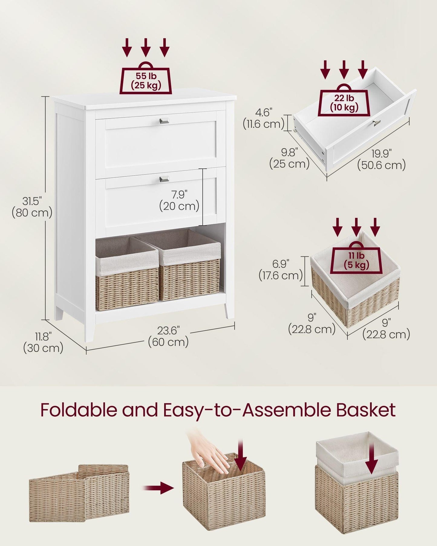Bathroom Cabinet with 2 Drawers Cloud White FredCo