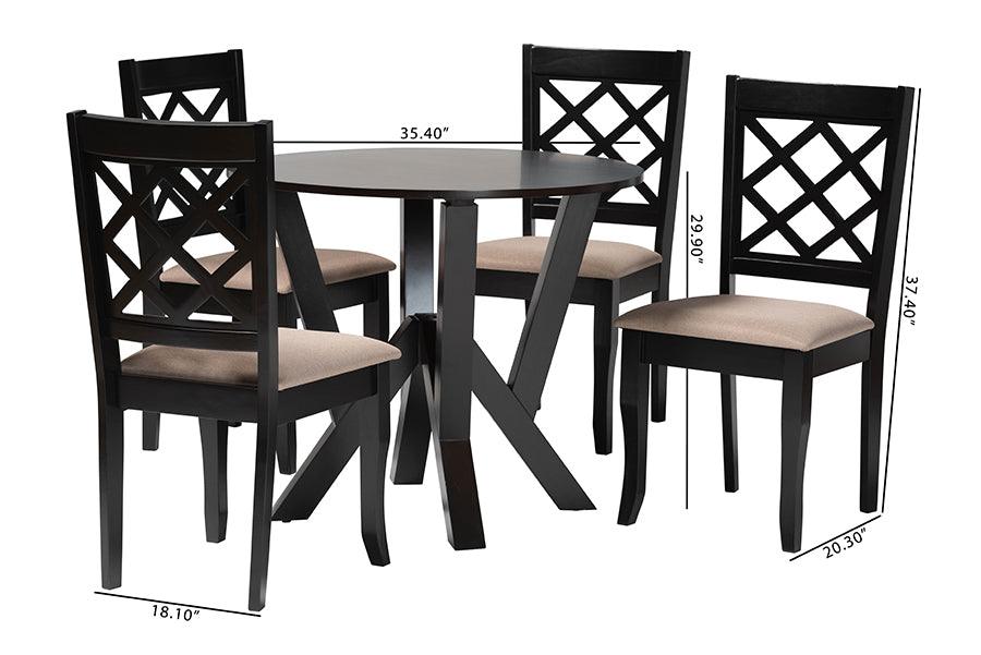 Baxton Studio Adina Modern Sand Fabric and Dark Brown Wood 5-Piece Dining Set FredCo