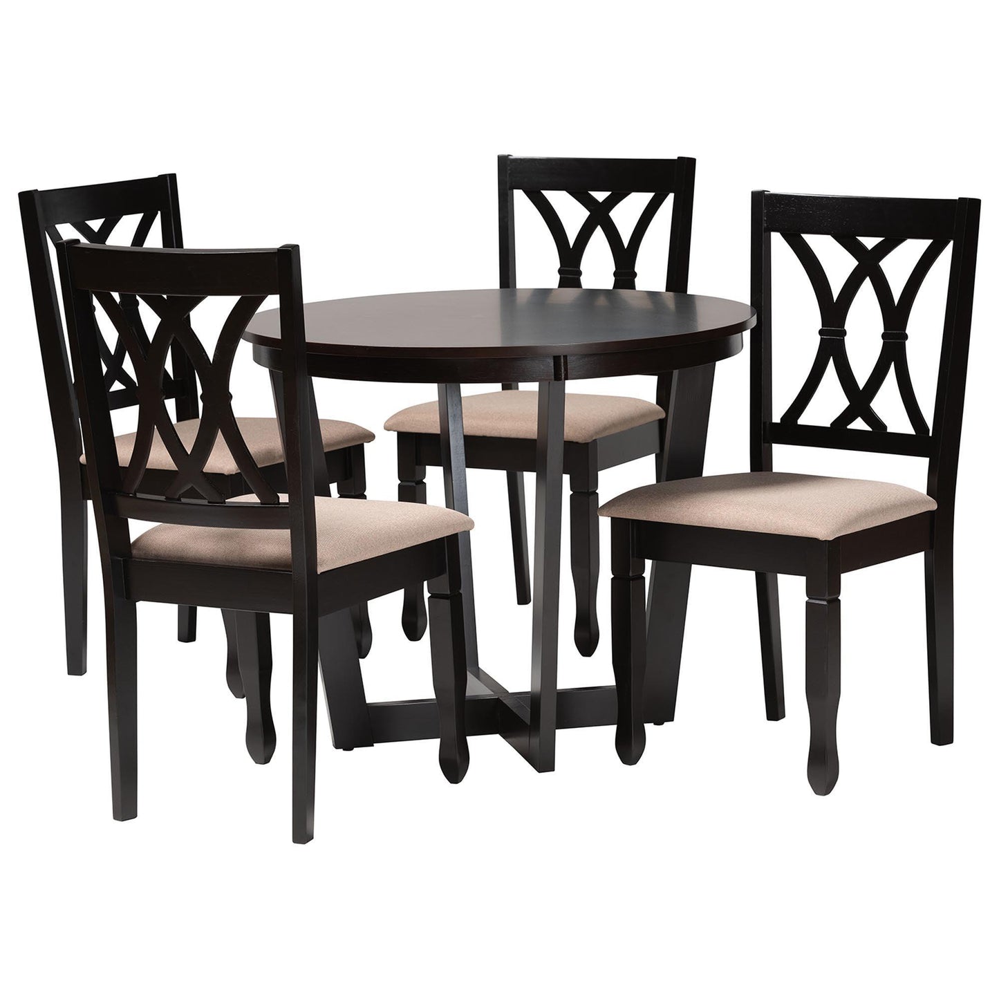 Baxton Studio Aggie Modern Sand Fabric and Dark Brown Finished Wood 5-Piece Dining Set FredCo