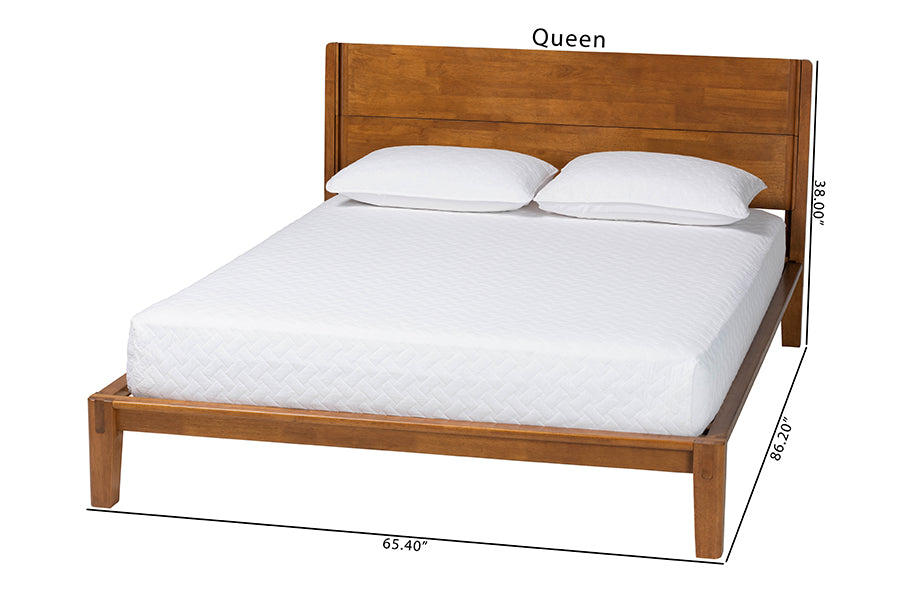 Baxton Studio Aldith Japandi Walnut Brown Toolless Assembly Queen Platform Bed FredCo