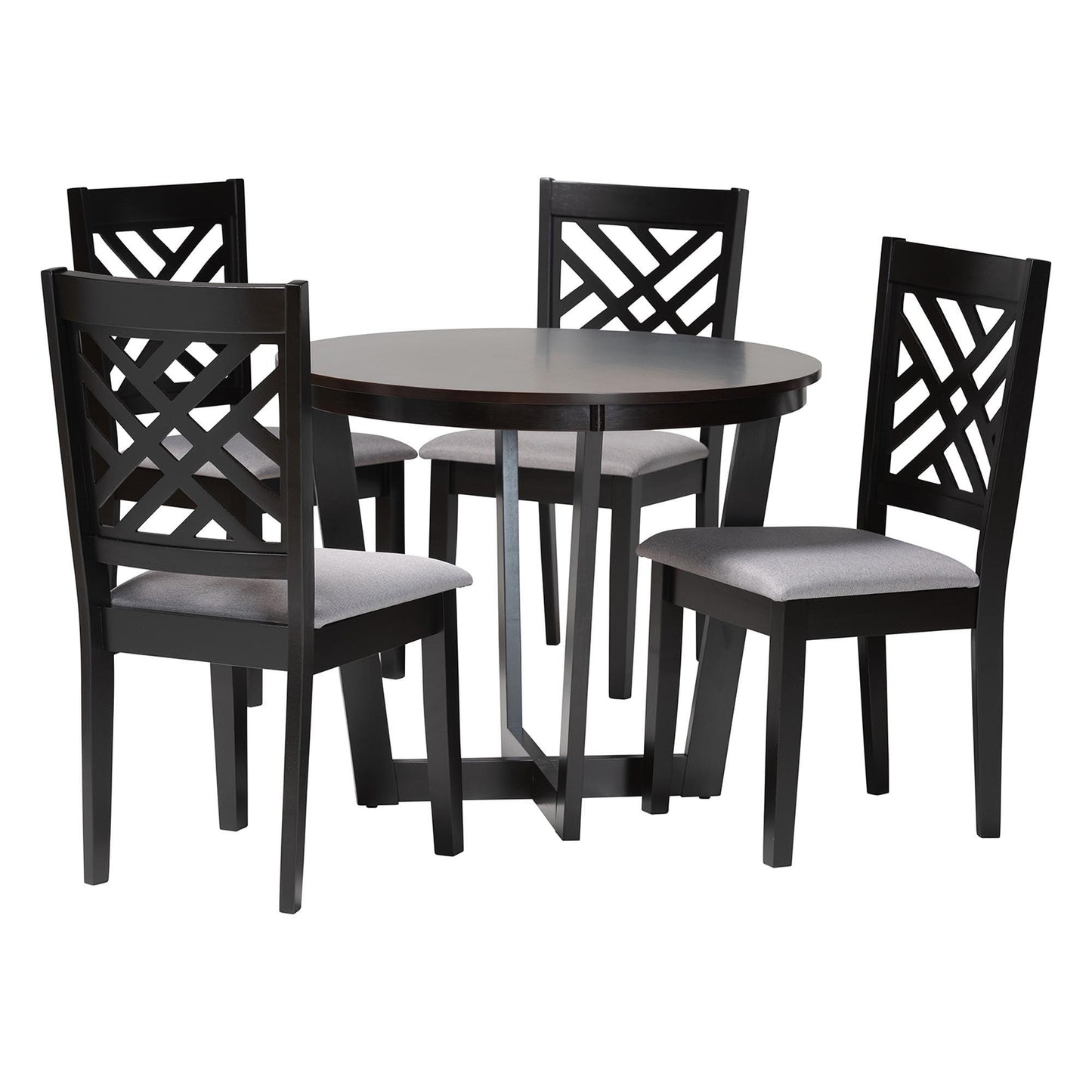 Baxton Studio Alena Modern Grey Fabric and Dark Brown Finished Wood 5-Piece Dining Set FredCo