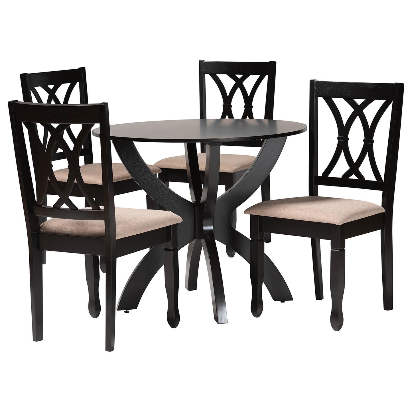 Baxton Studio April Modern Sand Fabric and Dark Brown Finished Wood 5-Piece Dining Set FredCo