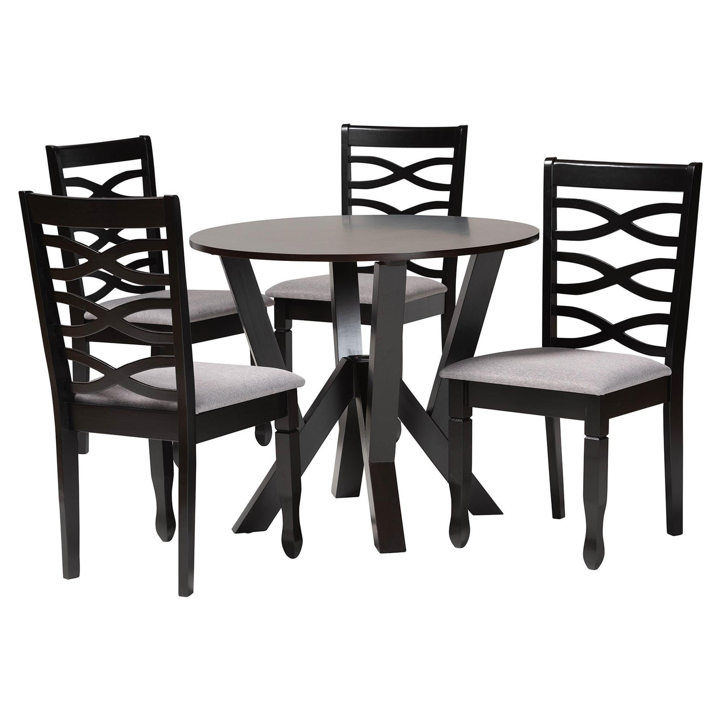 Baxton Studio Ariane Modern Grey Fabric and Dark Brown Finished Wood 5-Piece Dining Set FredCo