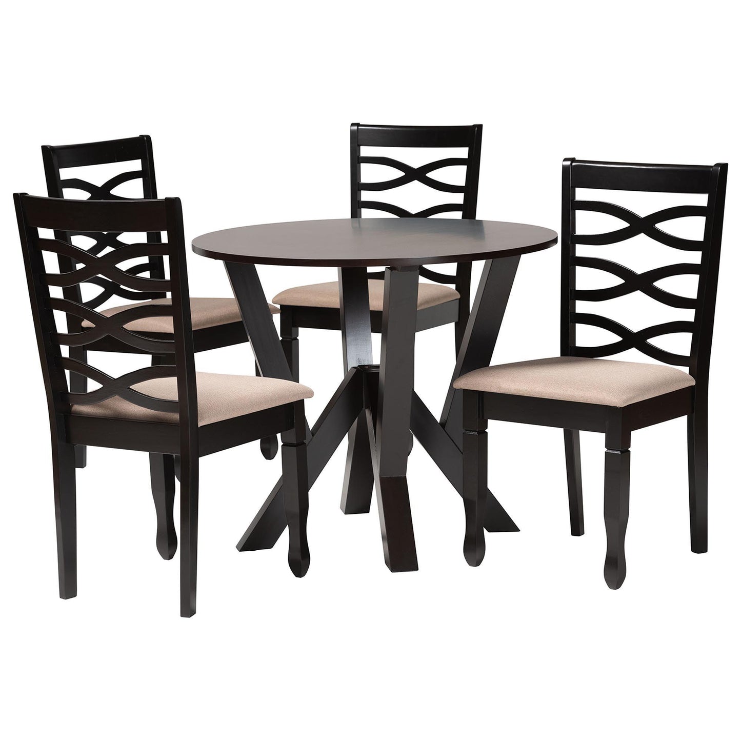 Baxton Studio Ariane Modern Sand Fabric and Dark Brown Finished Wood 5-Piece Dining Set FredCo