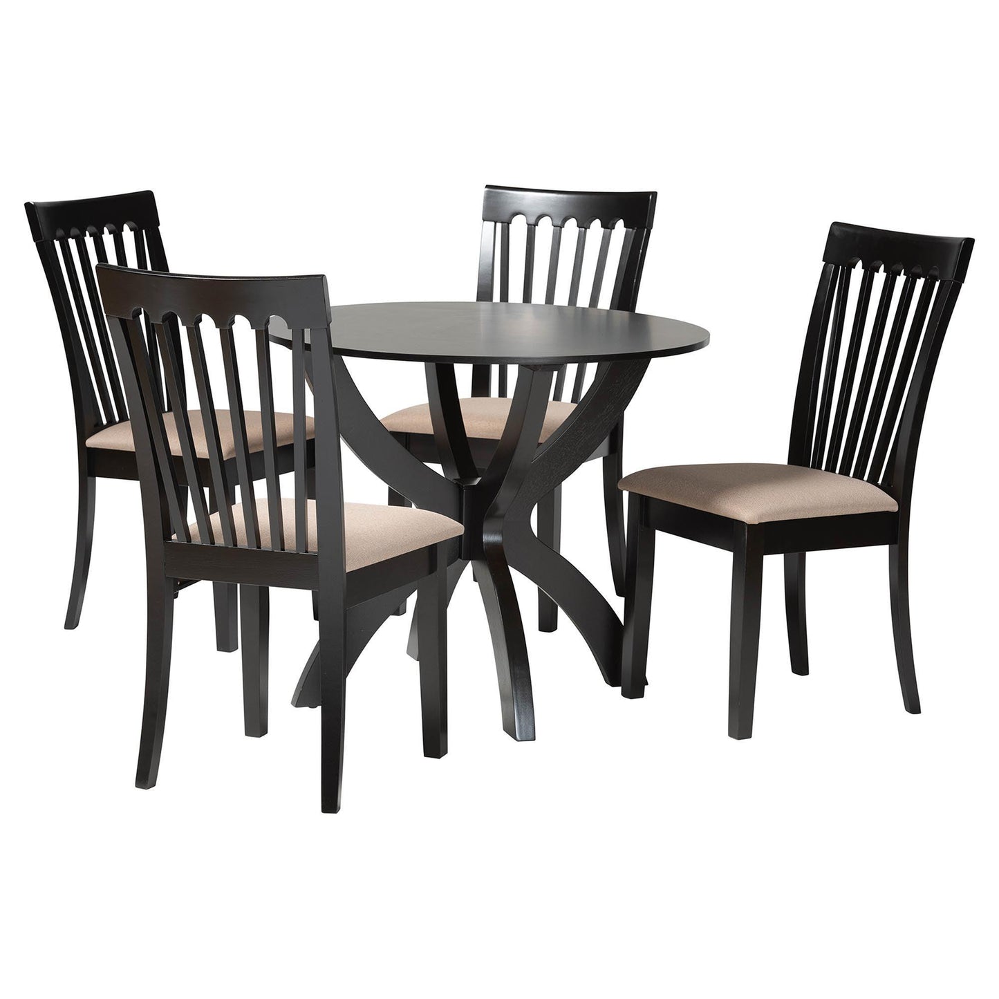 Baxton Studio Bailey Modern Grey Fabric and Dark Brown Finished Wood 5-Piece Dining Set FredCo