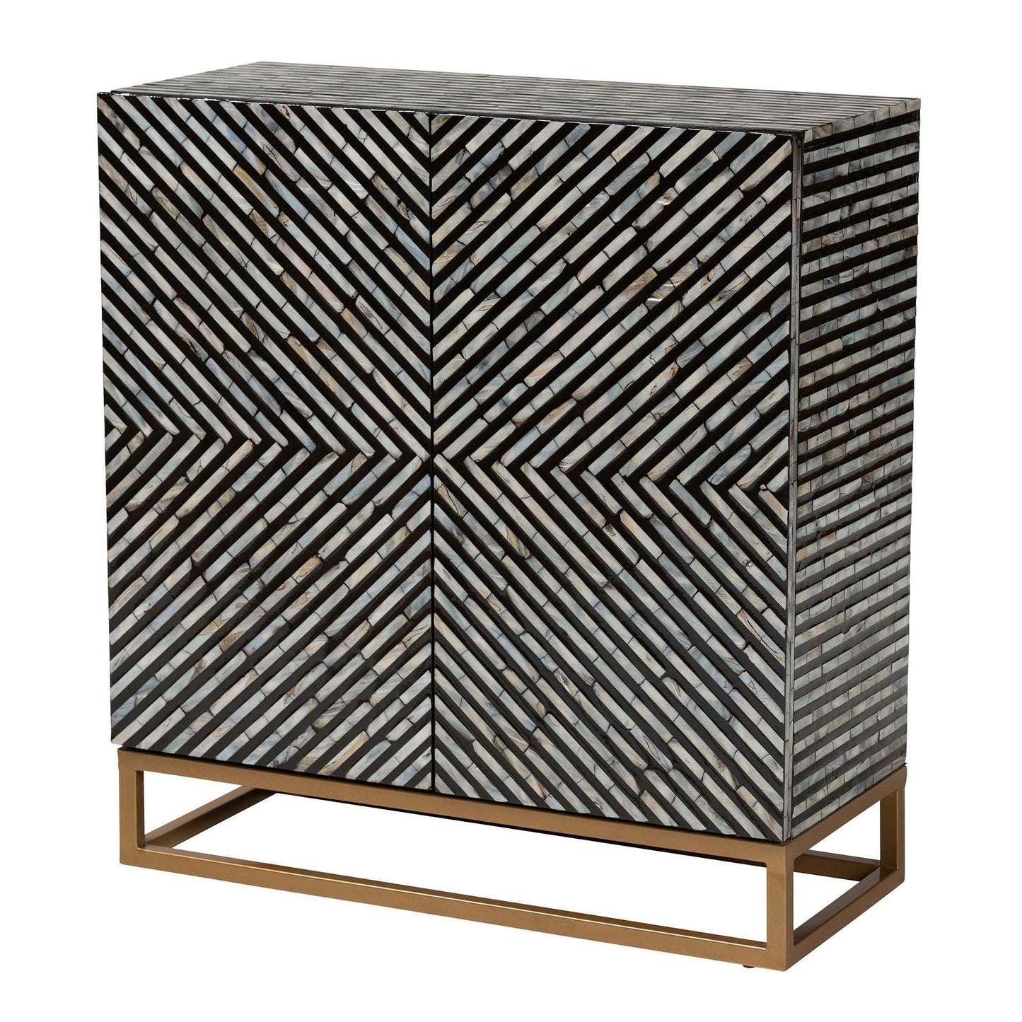 Baxton Studio Belenus Modern Bohemian Two-Tone Black and Grey Mother of Pearl and Gold Metal Storage Cabinet FredCo