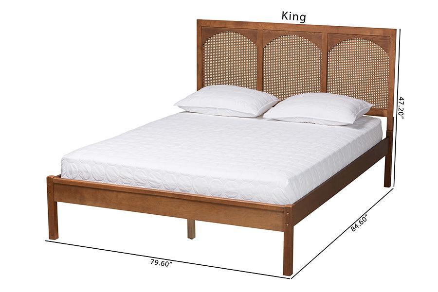 Baxton Studio Blossom Classic and Traditional Ash Walnut Finished Wood and Rattan Platform Bed FredCo