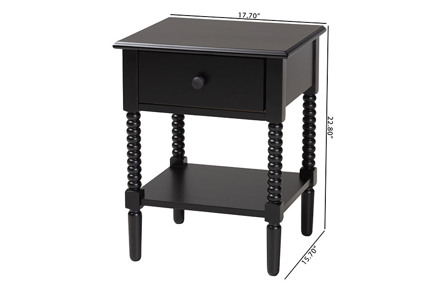 Baxton Studio Braith Farmhouse Black Spindle Wood 1-Drawer Nightstand FredCo