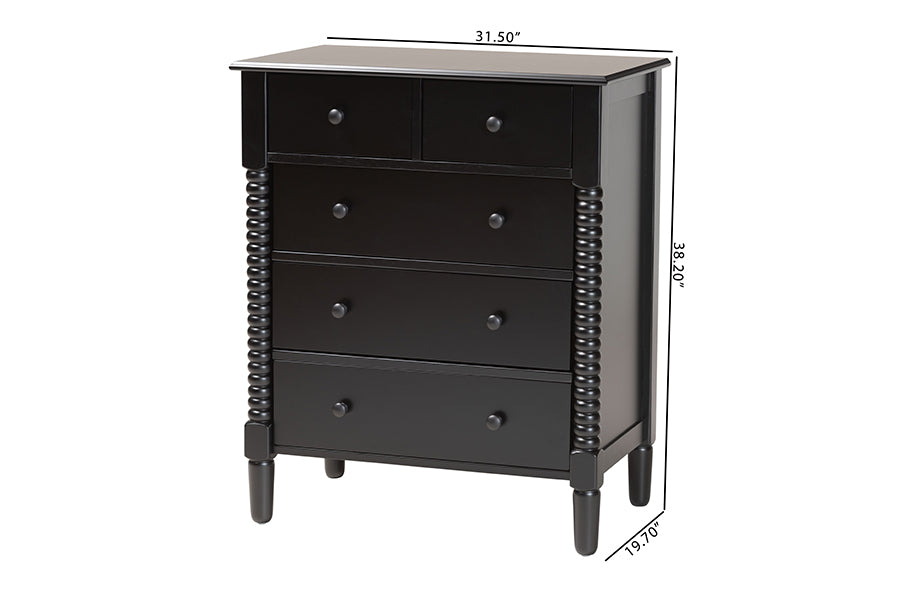 Baxton Studio Braith Farmhouse Black Spindle Wood 5-Drawer Chest FredCo