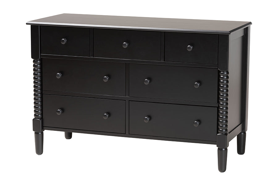 Baxton Studio Braith Farmhouse Black Spindle Wood 7-Drawer Dresser FredCo