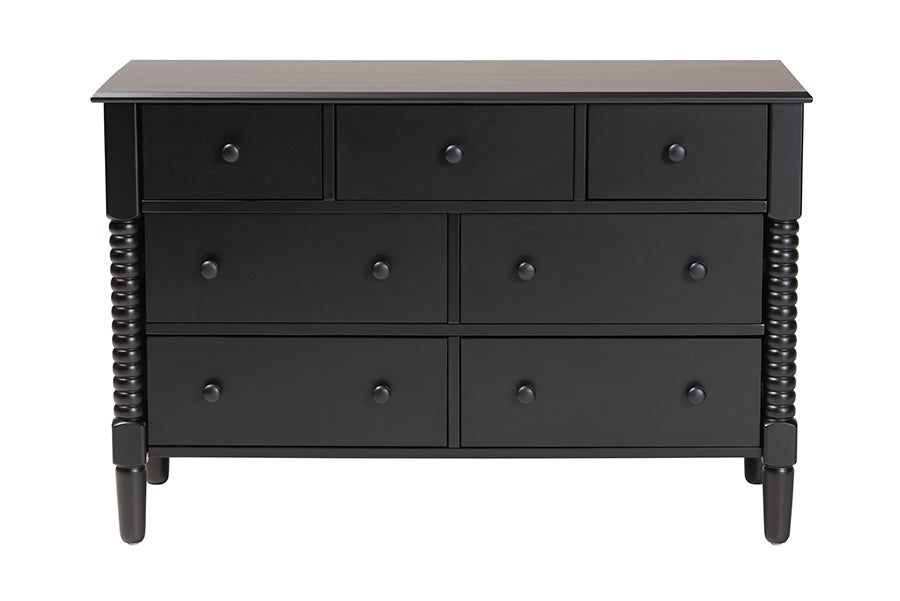 Baxton Studio Braith Farmhouse Black Spindle Wood 7-Drawer Dresser FredCo
