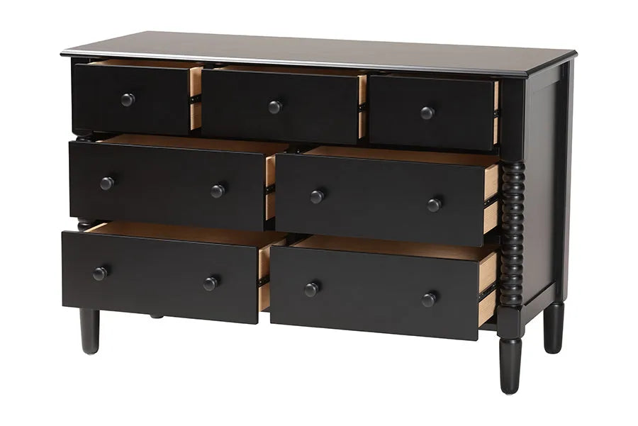 Baxton Studio Braith Farmhouse Black Spindle Wood 7-Drawer Dresser FredCo