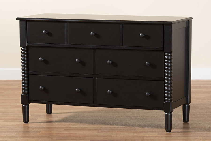 Baxton Studio Braith Farmhouse Black Spindle Wood 7-Drawer Dresser FredCo