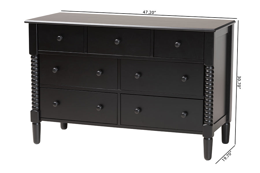 Baxton Studio Braith Farmhouse Black Spindle Wood 7-Drawer Dresser FredCo
