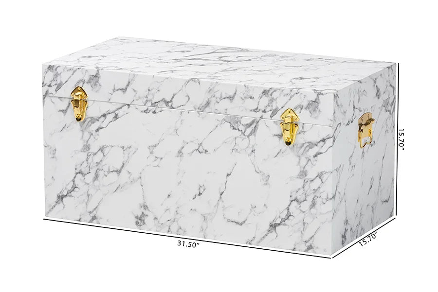 Baxton Studio Brenta Storage Trunk with Lift-Top Lid - Decorative Organizer Chest with Faux Marble Effect, Contemporary Storage Solution FredCo