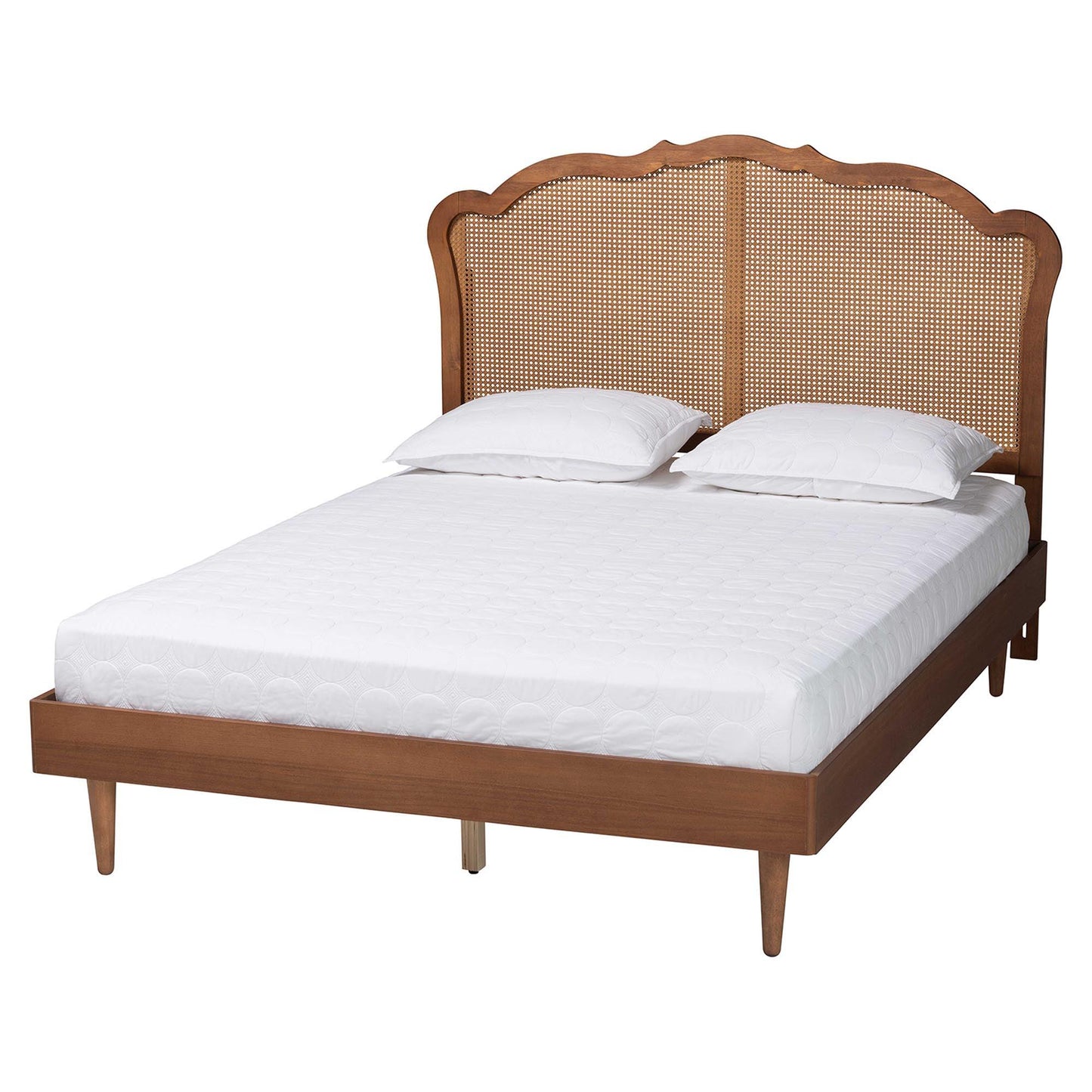 Baxton Studio Camden Mid-Century Walnut Brown Wood and Rattan King Size Platform Bed FredCo