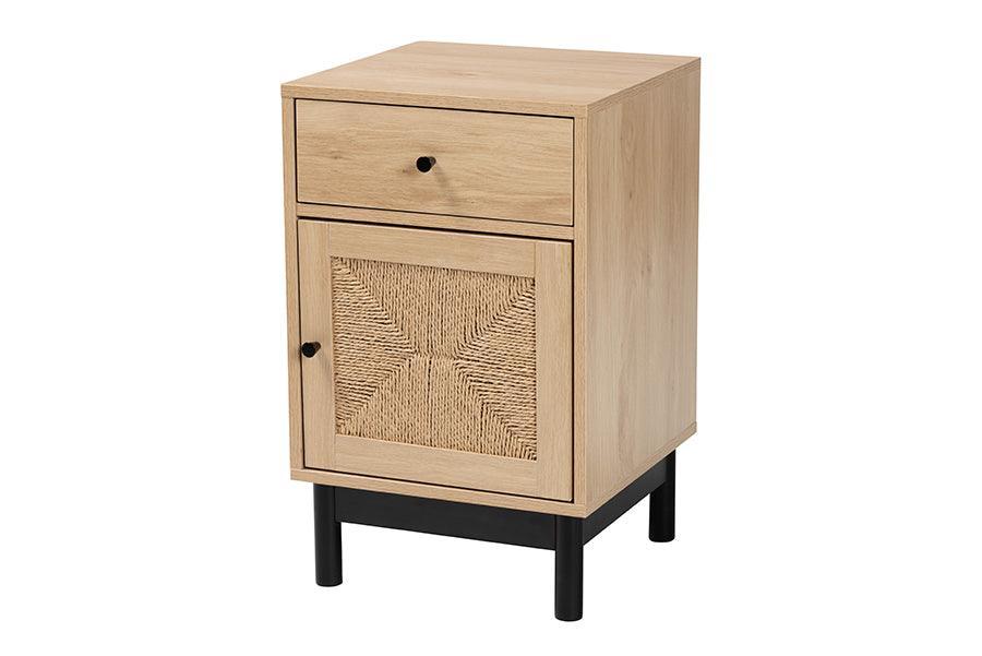 Baxton Studio Cherelle Mid-Century Modern Light Brown and Black 1-Drawer End Table FredCo