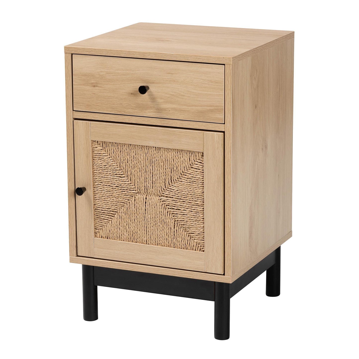 Baxton Studio Cherelle Mid-Century Modern Light Brown and Black 1-Drawer End Table FredCo