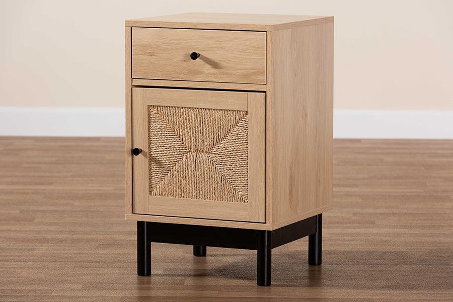 Baxton Studio Cherelle Mid-Century Modern Light Brown and Black 1-Drawer End Table FredCo
