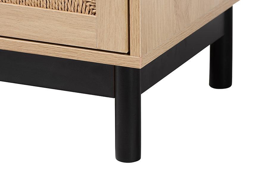 Baxton Studio Cherelle Mid-Century Modern Light Brown and Black 1-Drawer End Table FredCo