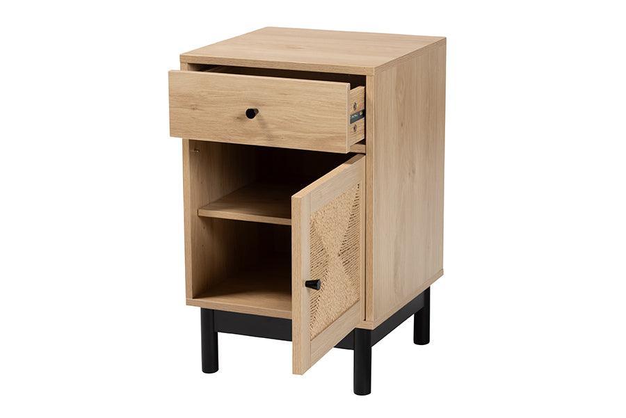 Baxton Studio Cherelle Mid-Century Modern Light Brown and Black 1-Drawer End Table FredCo